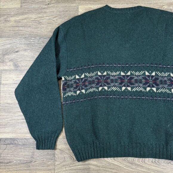 Eddie Bauer Sweater Mens XL Vintage Fair Isle Green V-Neck Wool USA Made - Picture 8 of 9